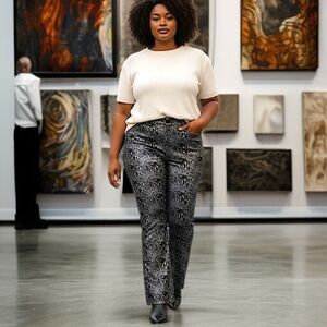 Y2K Highway Snakeskin Bootcut Jeans 20 Pant‎ Metallic Mid Rise Shiny Blue Silver